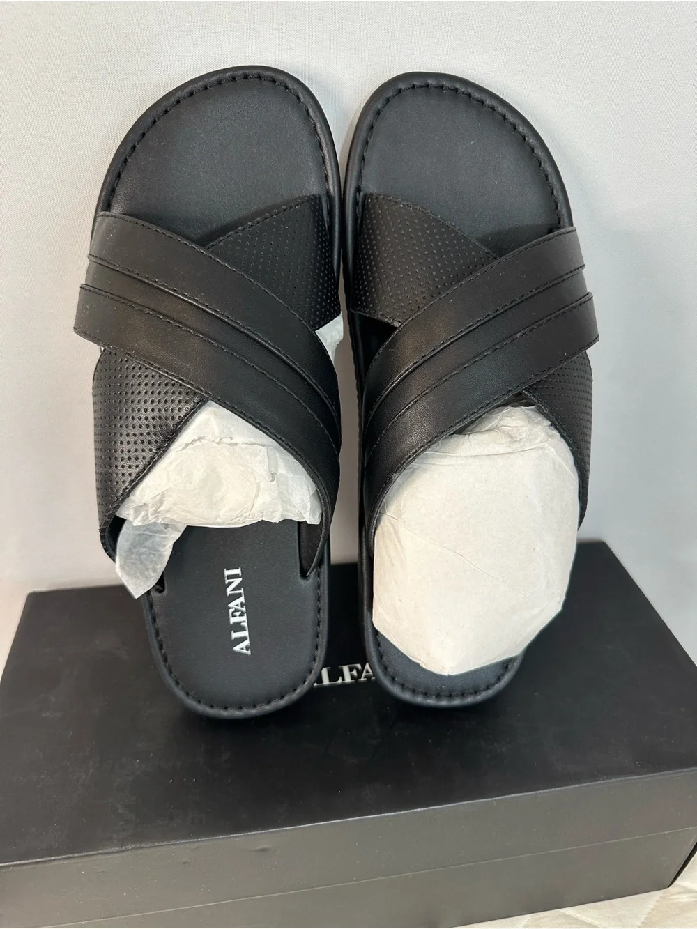 Alfani Mens Size 8M Black Crisscross Slide Sandals NewIn Box